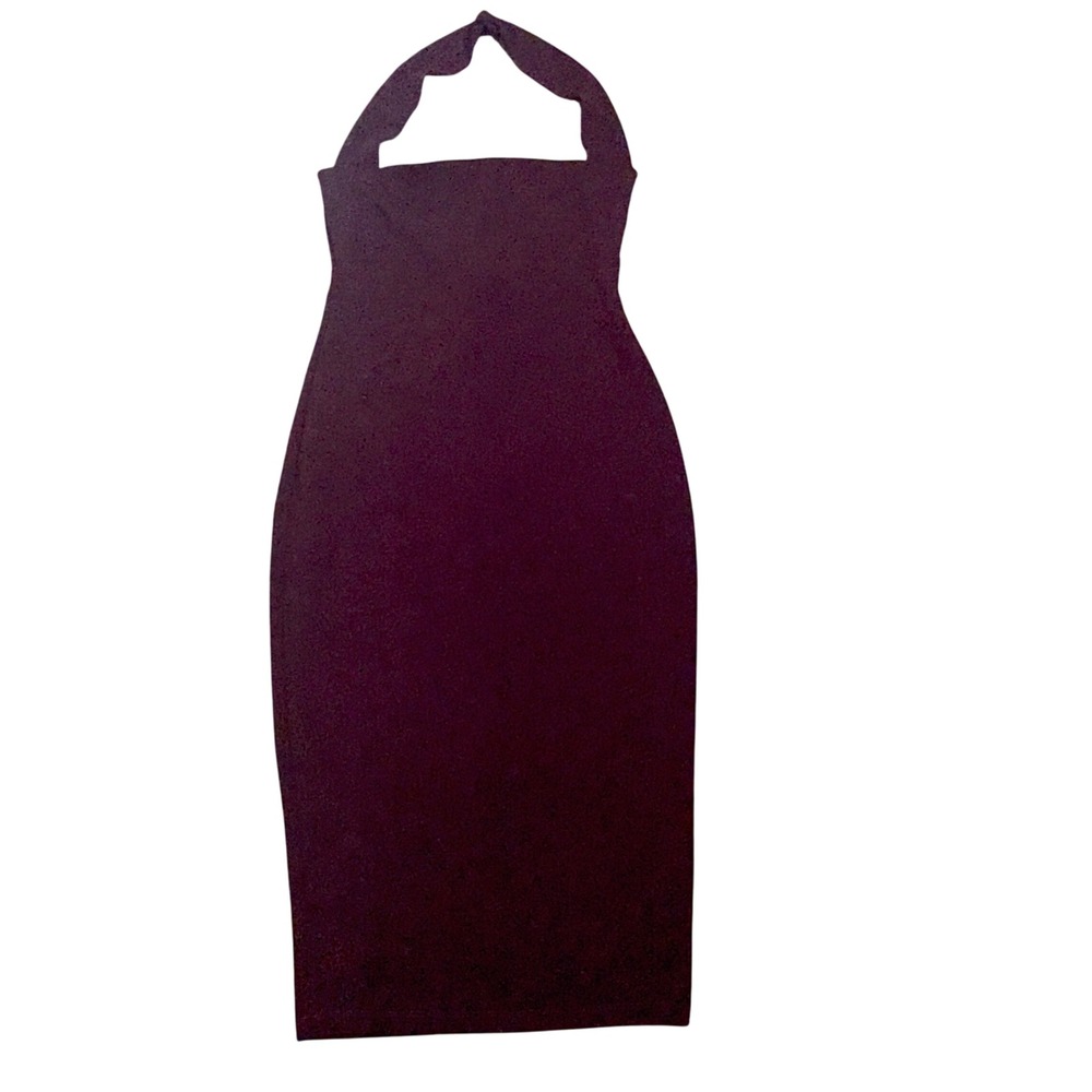 Nookie Burgundy Bodycon Halter Midi Dress Sleeveless‎ Fitted Cocktail Party